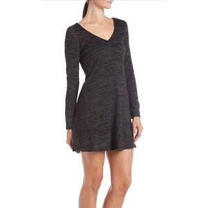 Eileen Fisher Charcoal V-Neck Long-Sleeve Knit Dress 100% merino wool size XS